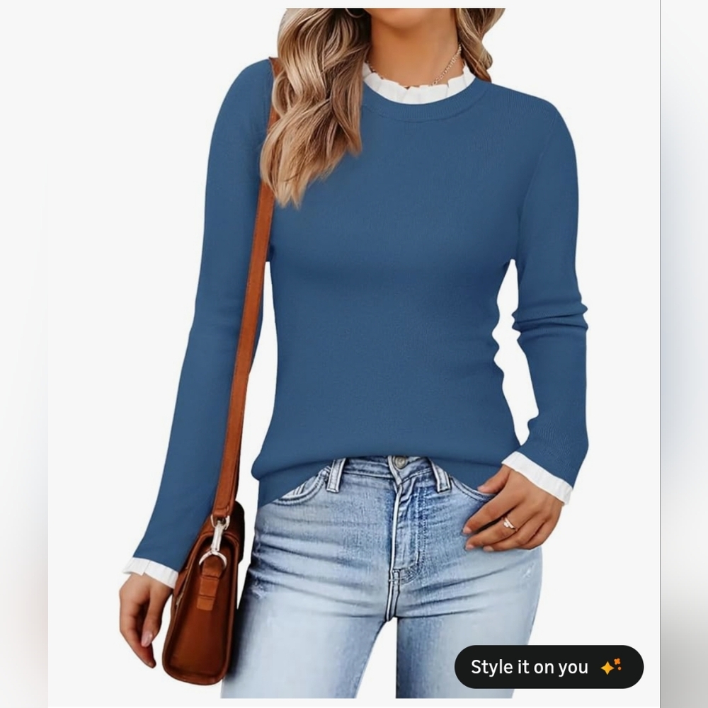 NWT Zesica Ruffle Trim Sweater L Large